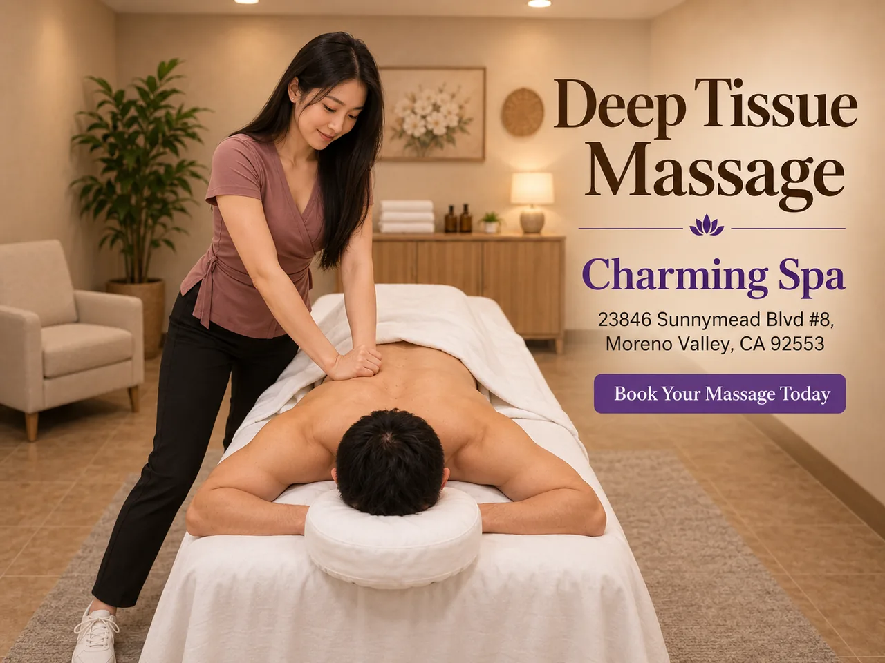 Deep Tissue Massage in Moreno Valley, CA at Charming Spa