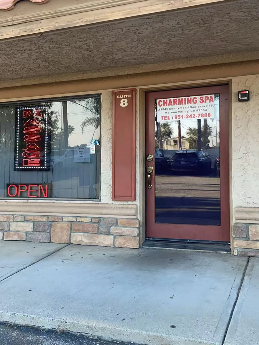 Front door of suite 8 at Charming Spa in Moreno Valley, CA