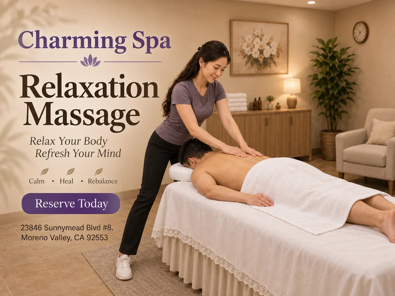Relaxation Massage in Moreno Valley, CA at Charming Spa