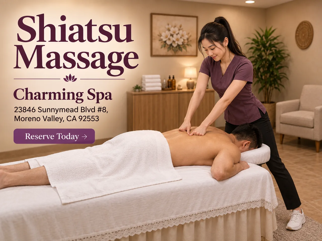 Shiatsu Massage in Moreno Valley, CA at Charming Spa